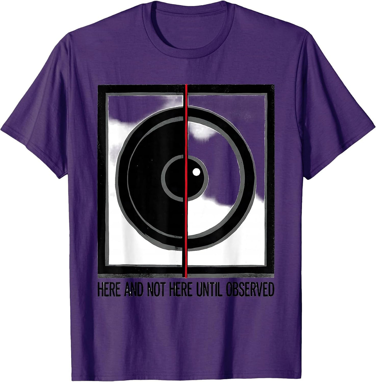 Men's Here And Not Here Until Observed Quantum Physics Humor T-Shirt - Purple