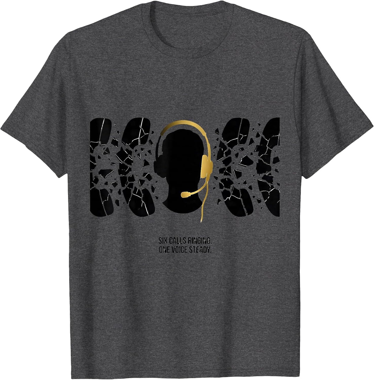 Men's Six Calls Ringing, One Voice Steady Thin Line 911 Dispatcher T-Shirt - Dark Heather Grey