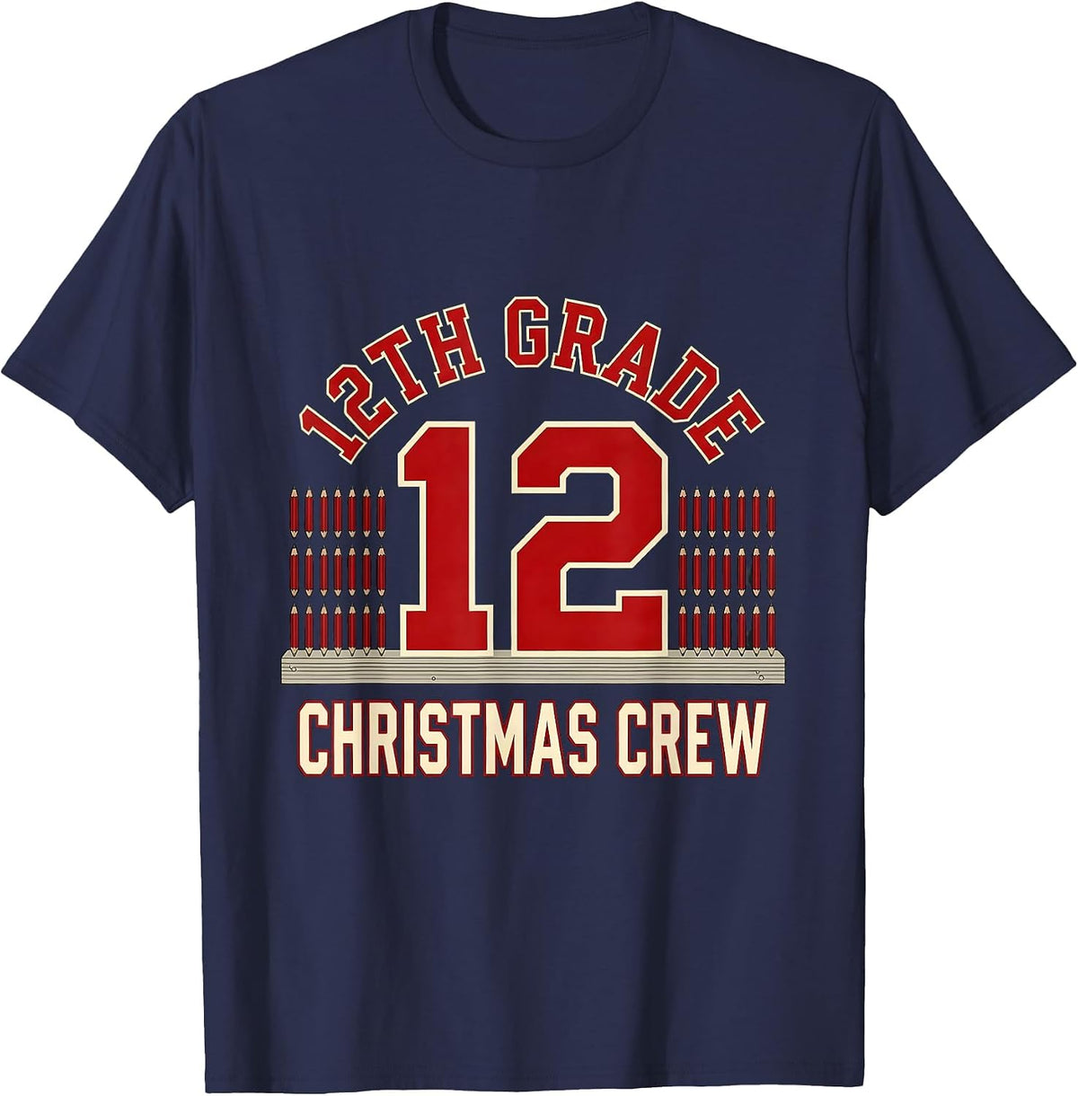 Men's 12th Grade Christmas Crew Funny Teacher Holiday Humor T-Shirt - Navy Blue