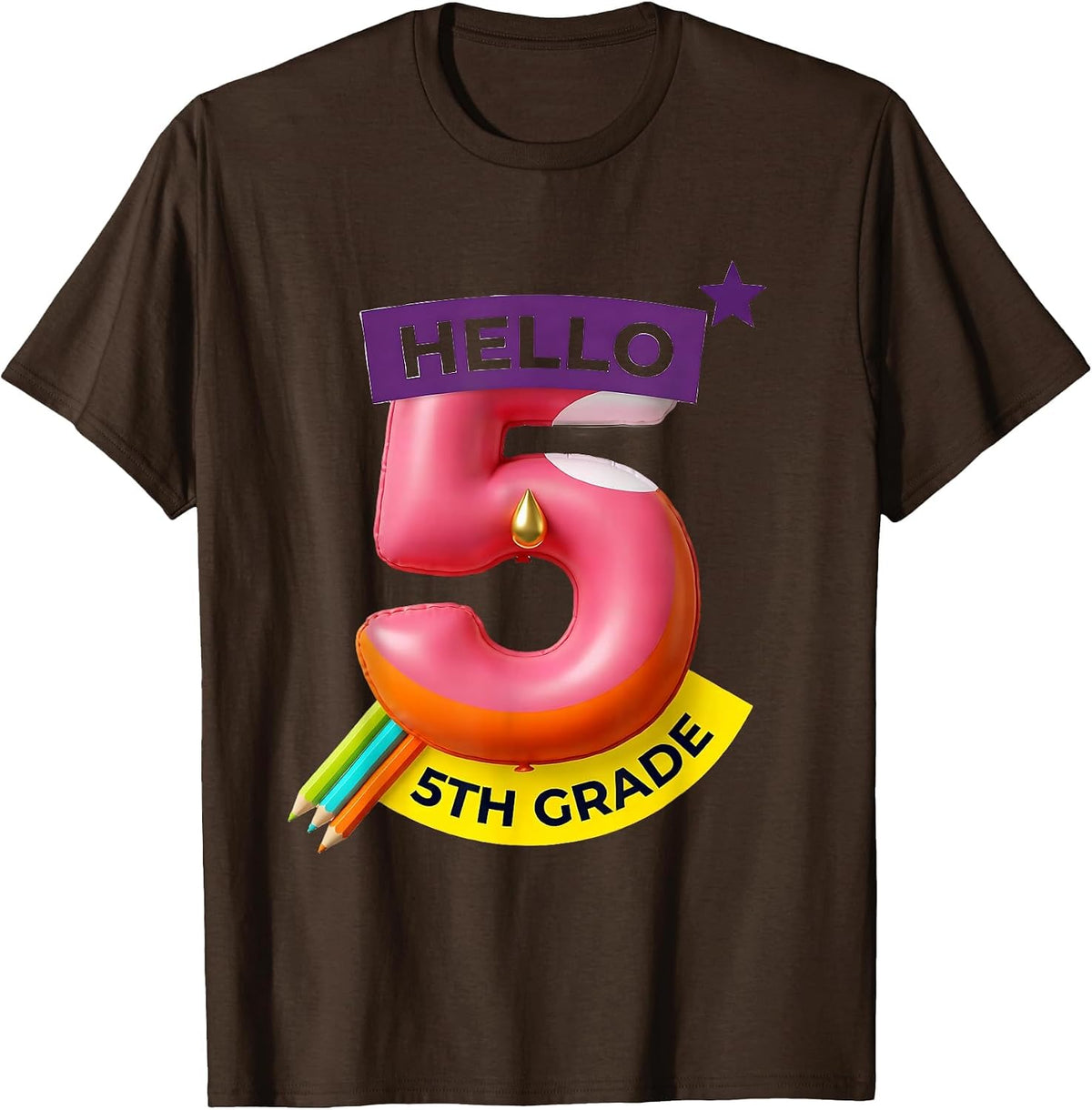 Men's Hello 5th Grade Groovy Back To School First Day of Fifth T-Shirt - Brown