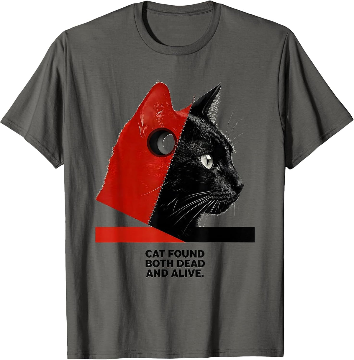 Cat Found Both Dead And Alive Funny Quantum Physics Humor T-Shirt - Asphalt Grey