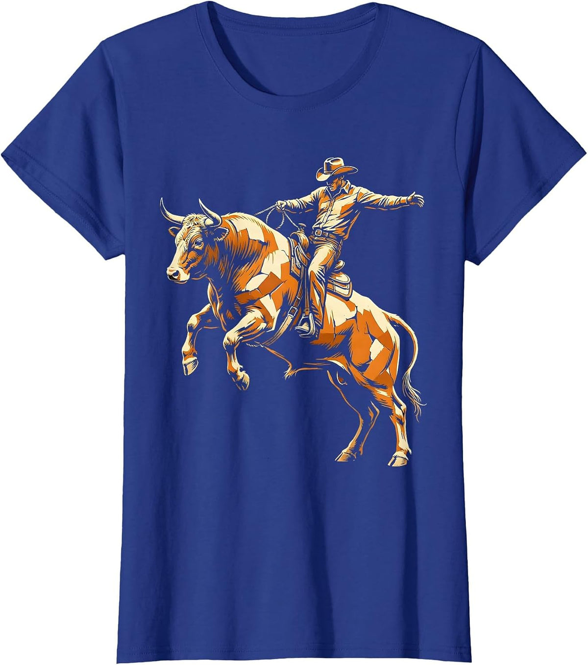 Women's Bull Rider Rodeo Bucking Bull Graphic T-Shirt - Royal Blue