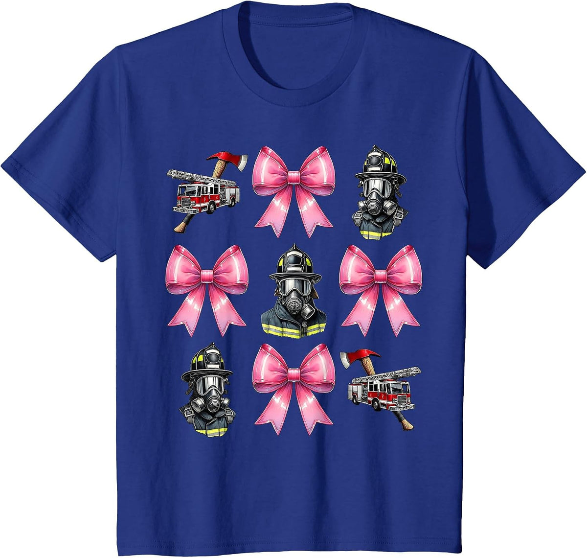 Coquette Bow Firefighting Firefighter Fire Truck Mom Girl T-Shirt - Royal Blue