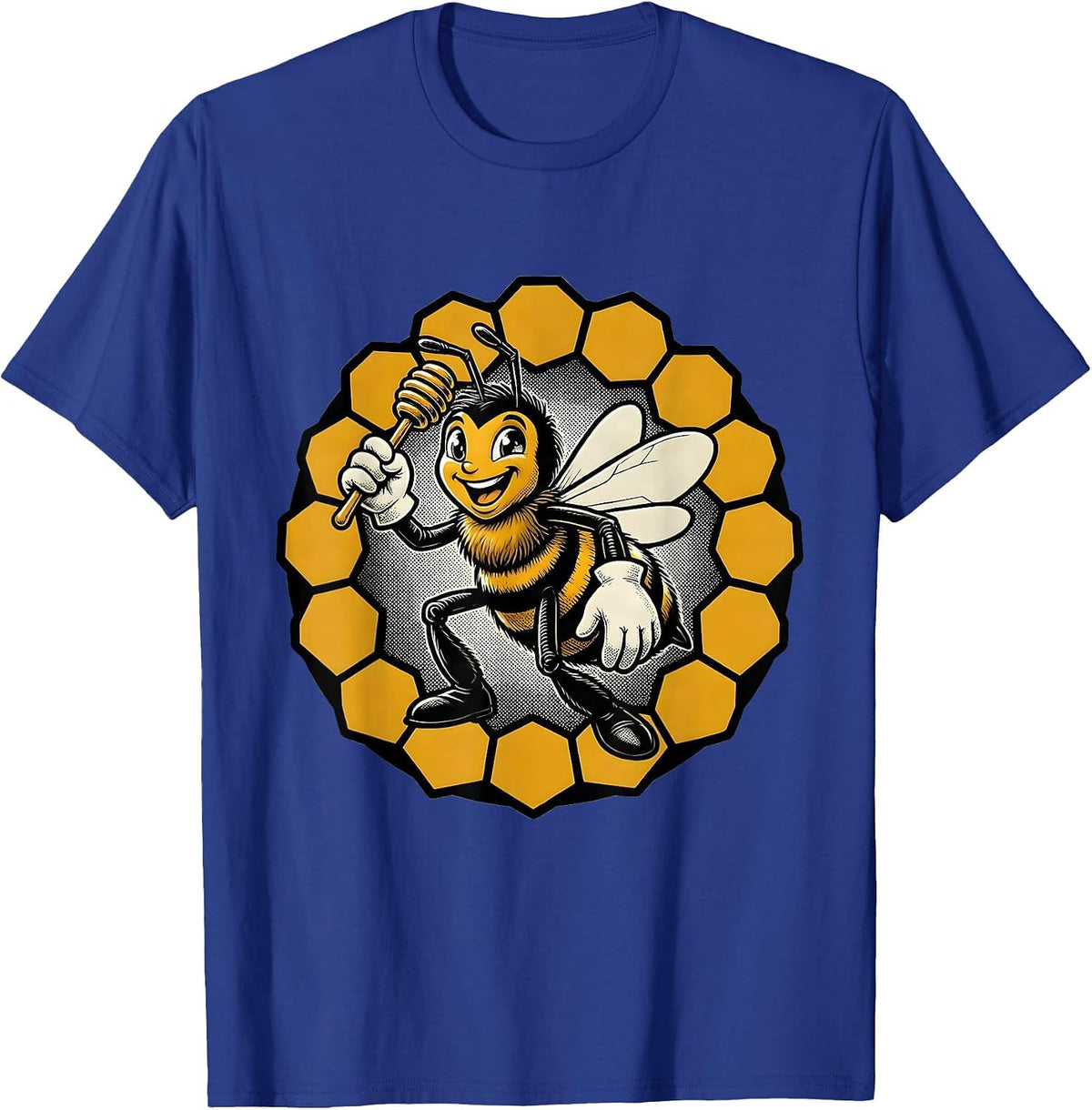 Men's Retro Cartoon Honeybee Character Novelty Humor T-Shirt - Royal Blue