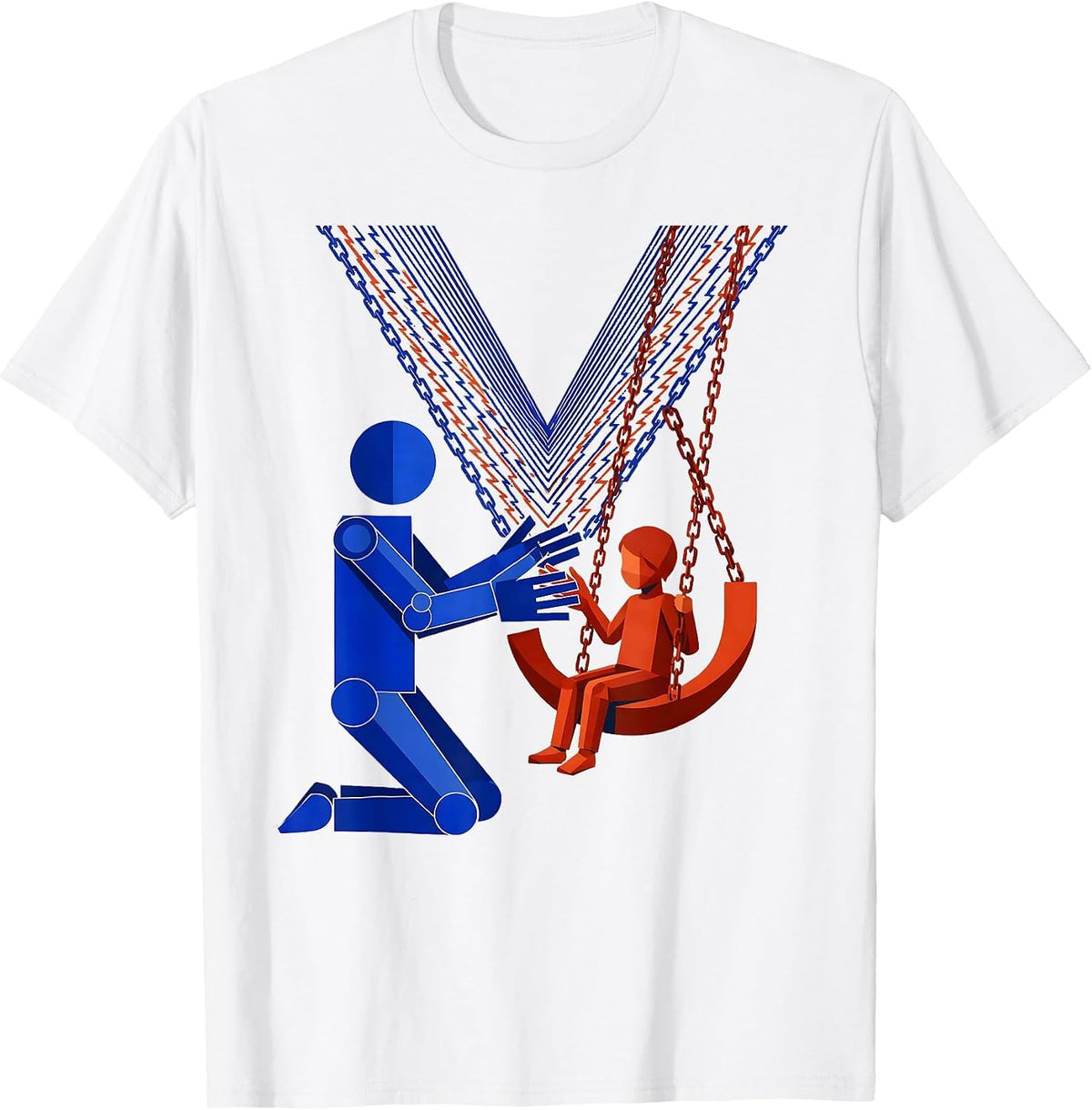 Men's Occupational Therapist Kneeling With Child on Swing T-Shirt - White
