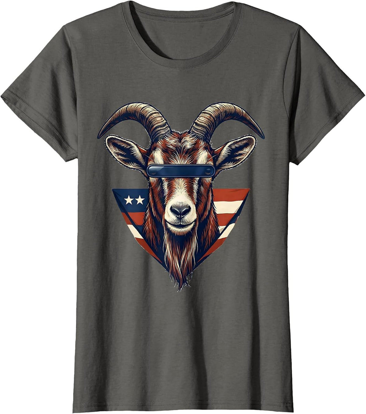 Women's Goat with Sunglasses Patriotic Animal Lover Humor T-Shirt - Asphalt Grey