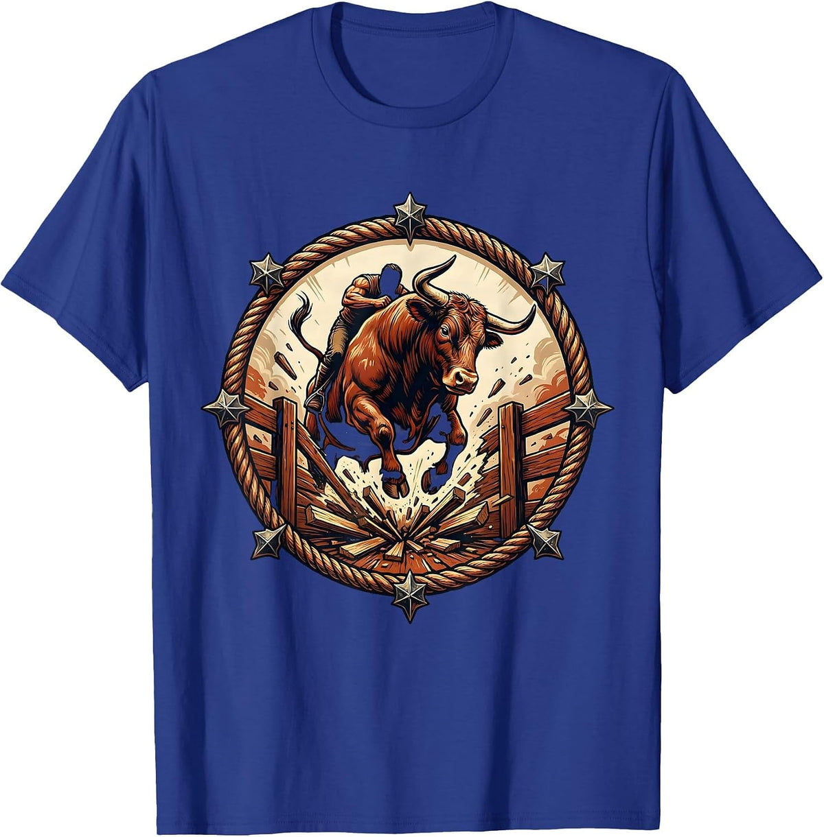Men's Not My First Rodeo Bull Riding Gate Burst T-Shirt - Royal Blue