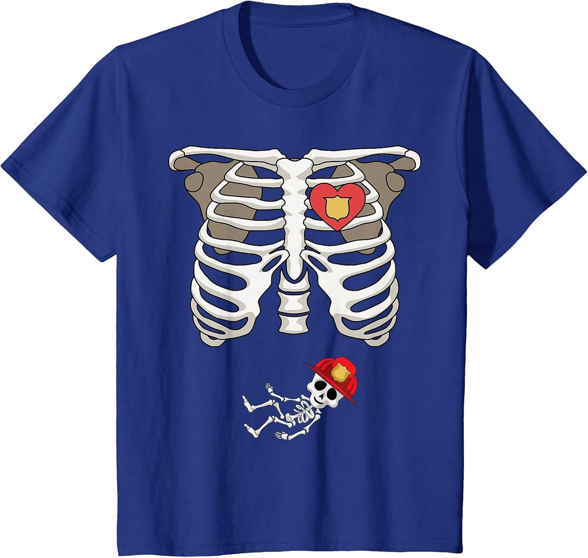 Pregnancy Skeleton Rib T-Shirt Funny Firefighter Bump Shirt T-Shirt - Royal Blue