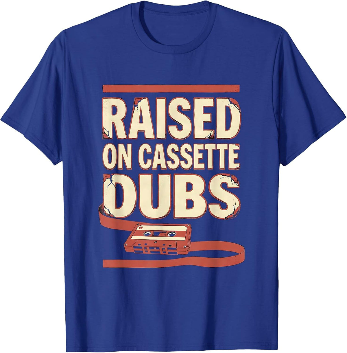 Raised On Cassette Dubs Vintage 90s Hip-Hop Rap Lyric T-Shirt - Royal Blue