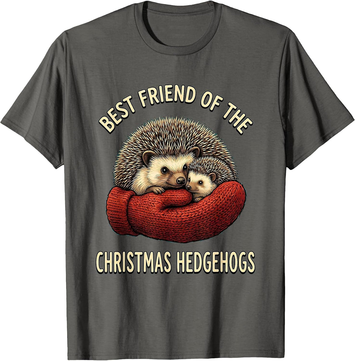 Best Friend Of The Christmas Hedgehogs Cute Hedgehog Holiday T-Shirt - Asphalt Grey