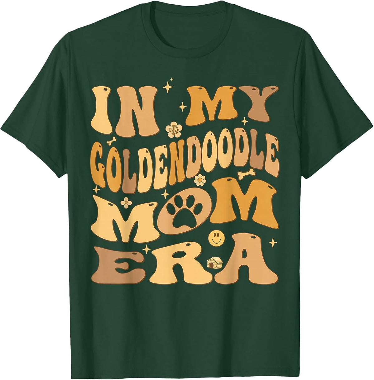 in My Goldendoodle Mom Era Groovy Groodle Dog T-Shirt - Dark Green