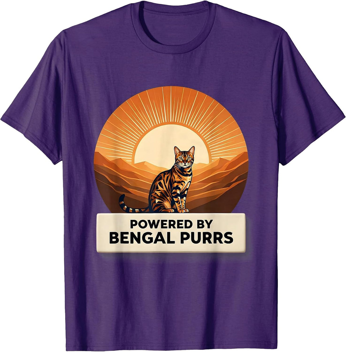 Powered by Bengal Purrs Cat Lover Design T-Shirt - Purple