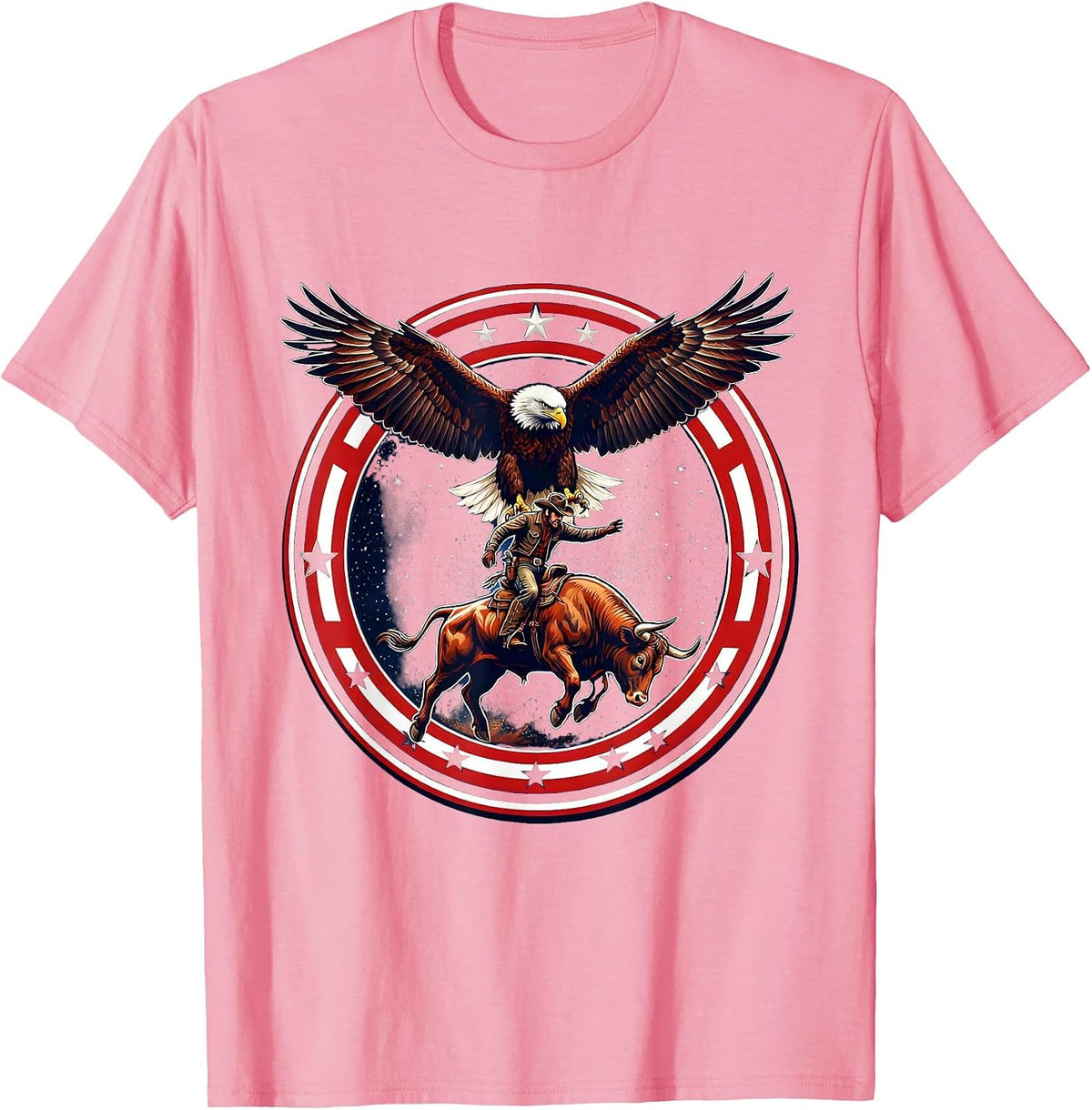 Men's Rodeo Cowboy Riding Bucking Bull Graphic T-Shirt - Pink