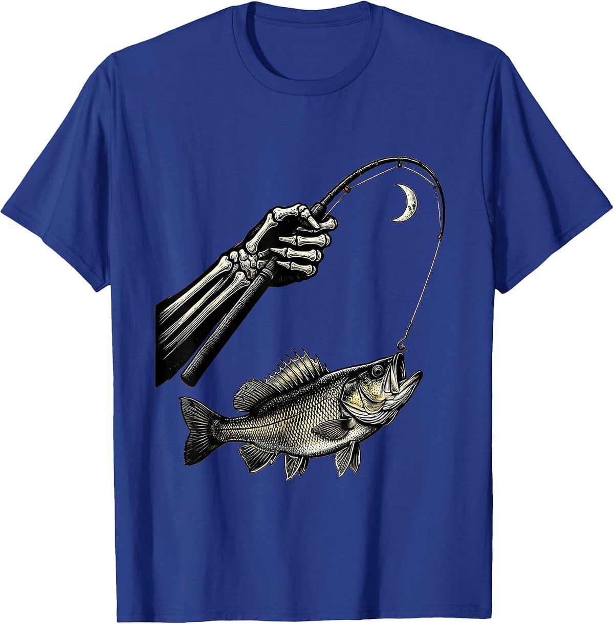 Men's Skeletal Forearm Fishing Halloween Spooky Angler Humor T-Shirt - Royal Blue