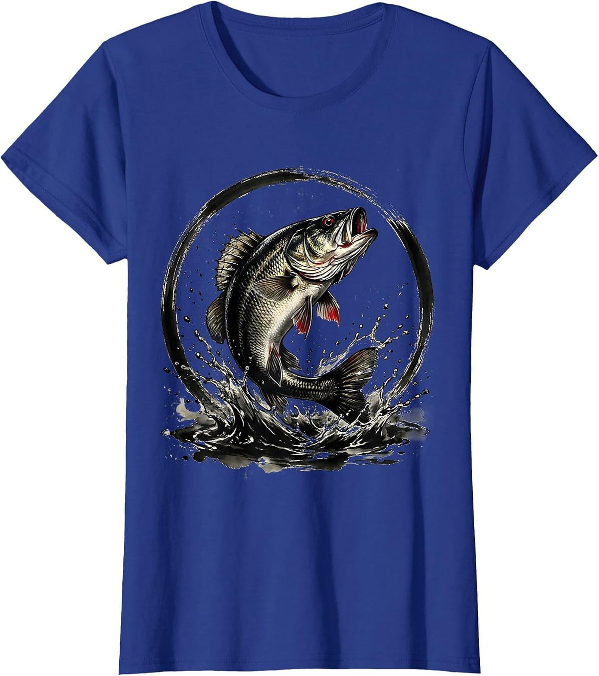 Women's Largemouth Bass Leaping From Water Graphic T-Shirt - Royal Blue