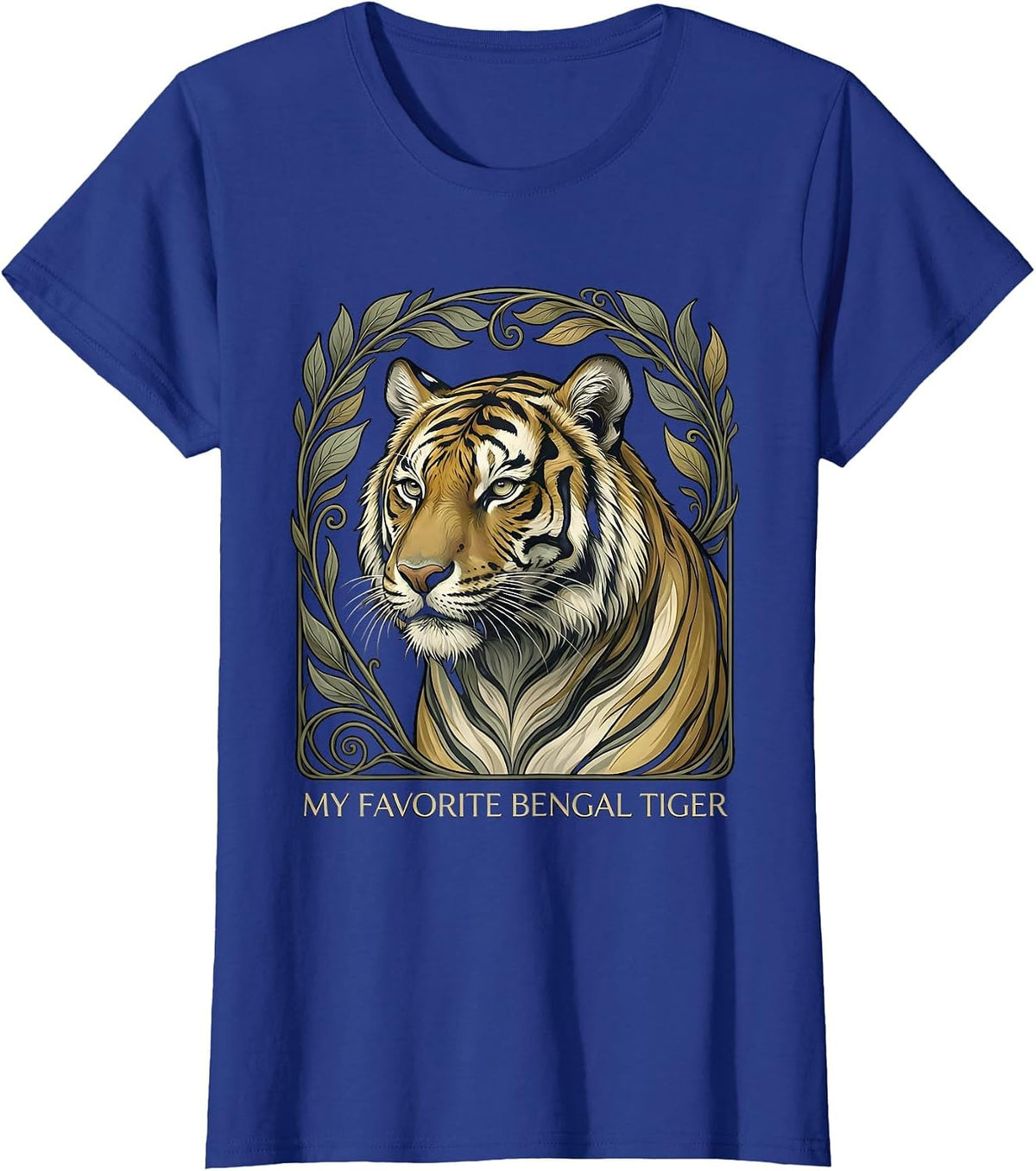 Women's My Favorite Bengal Tiger Art Nouveau Big Cat Portrait Animal T-Shirt - Royal Blue