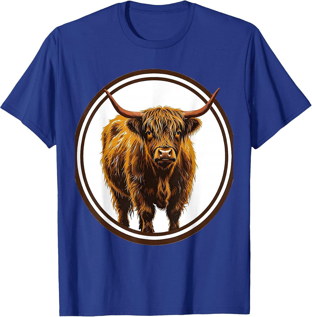 Highland Cow Cute Scottish Humor Screenprint Poster T-Shirt - Royal Blue