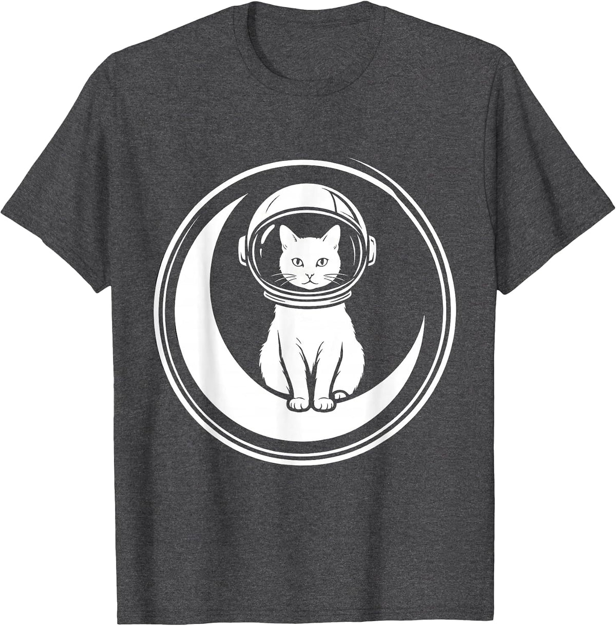 Cat Astronaut on the Moon Space Illustration T-Shirt - Dark Heather Grey