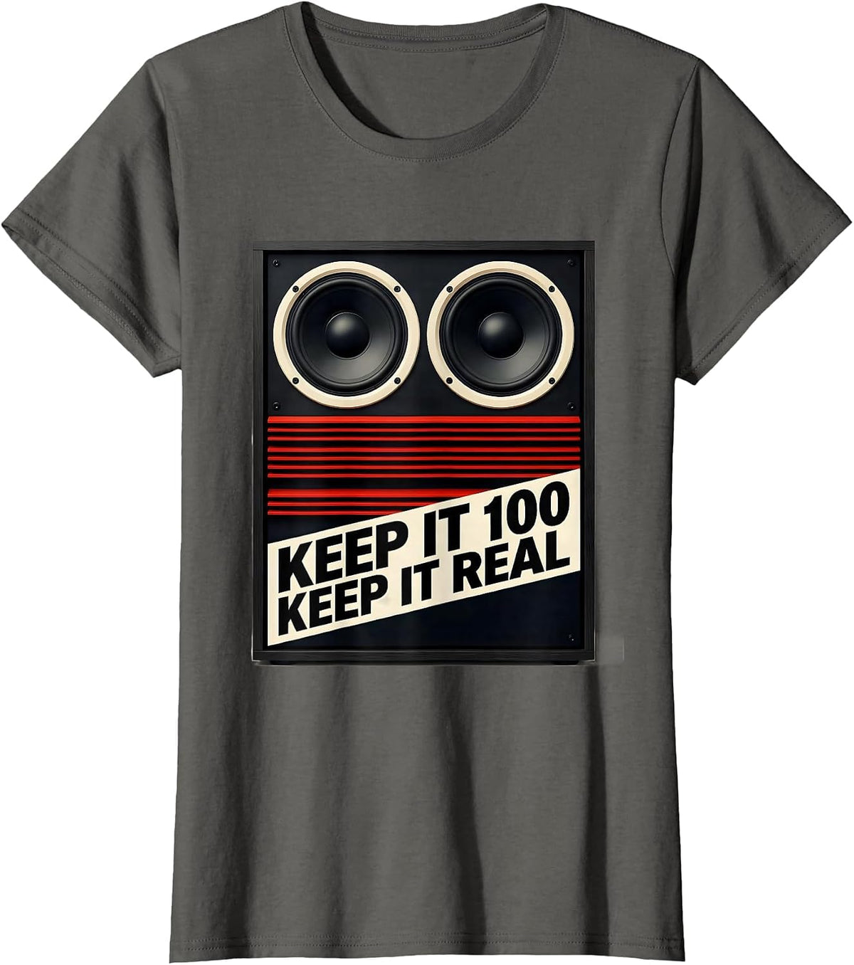 Women's Keep It 100 Keep It Real Vintage DJ Speaker Old School Hip T-Shirt - Asphalt Grey