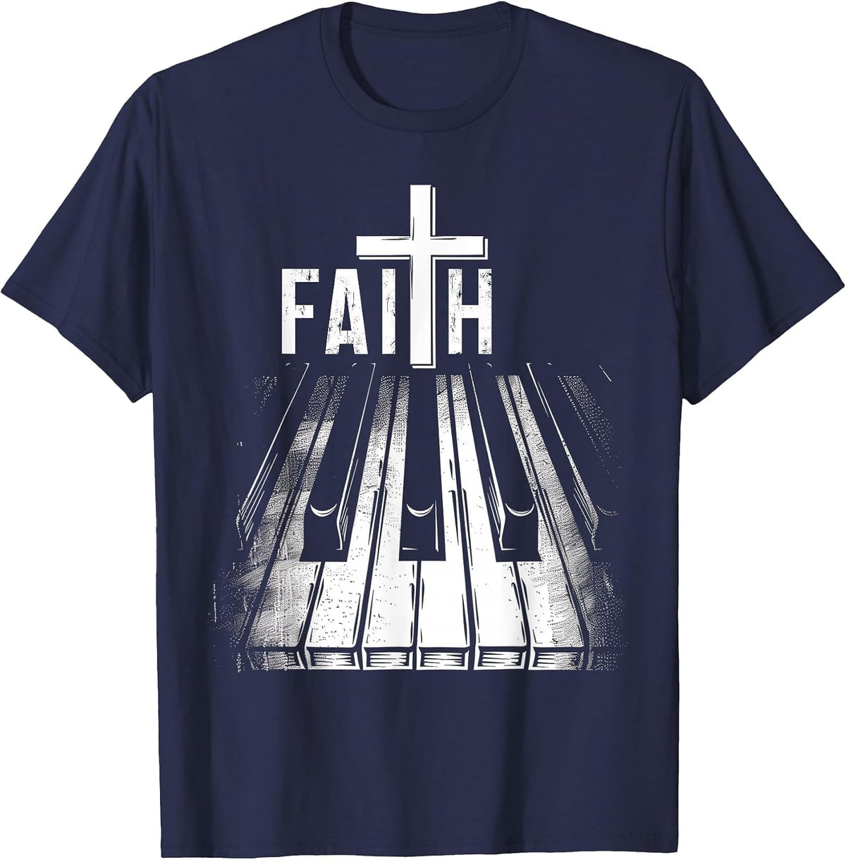 Piano Christian Faith Cross Classical Music Organ Pianist T-Shirt - Navy Blue