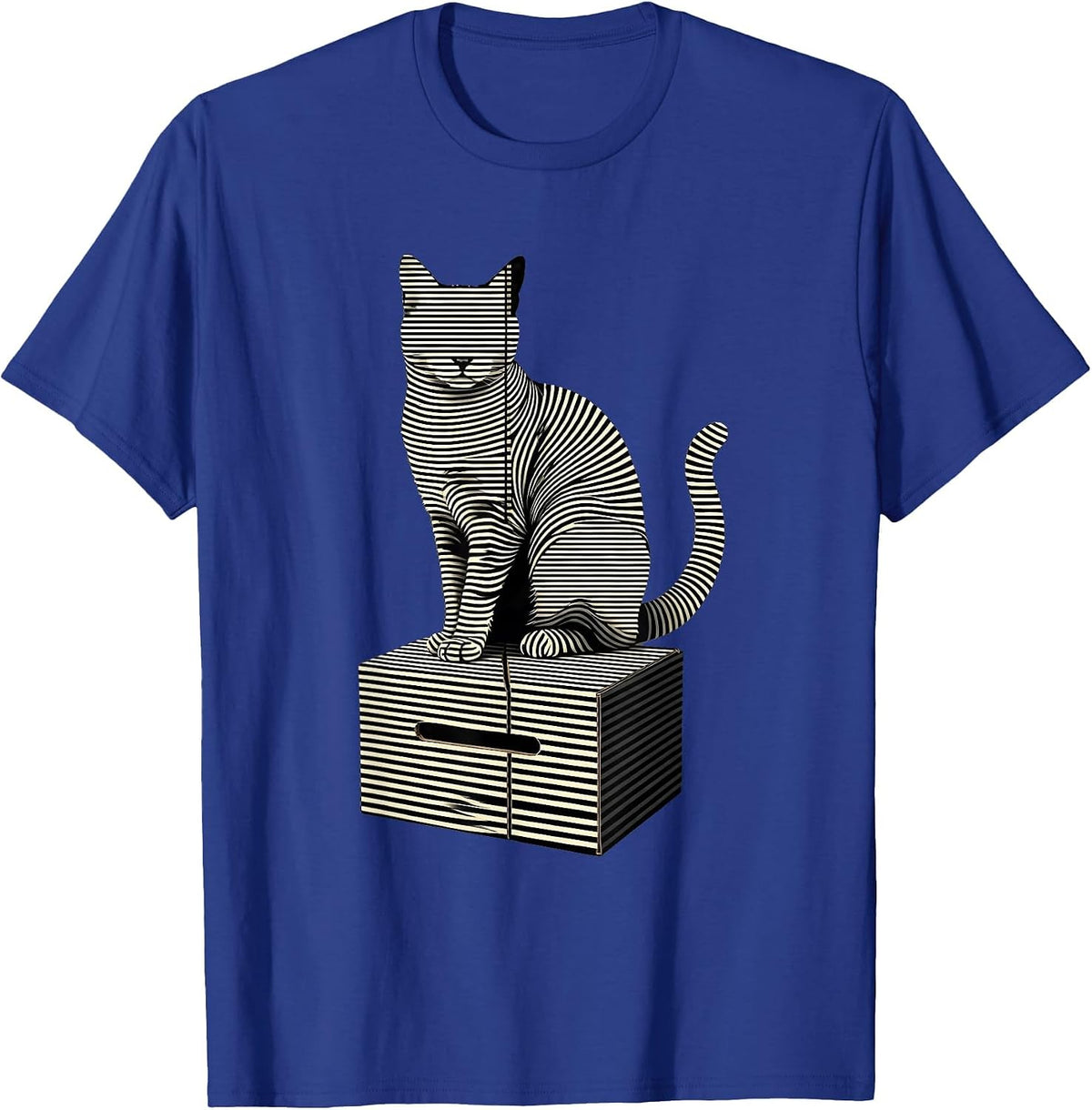 Seated Cat Quantum Physics Stripe Graphic Science Humor T-Shirt - Royal Blue