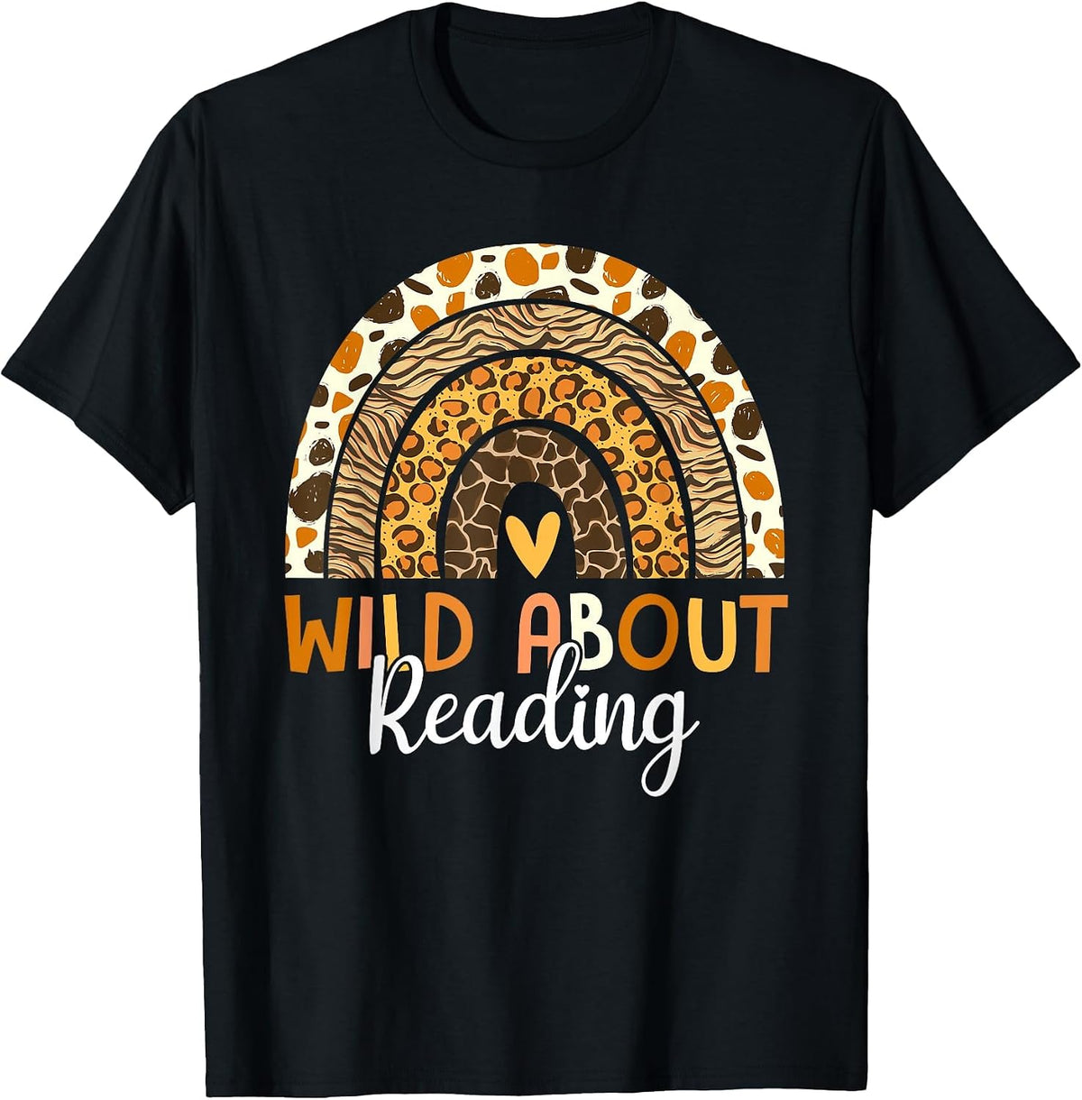 Wild About Reading Teacher Back to School Leopard Rainbow T-Shirt - Black
