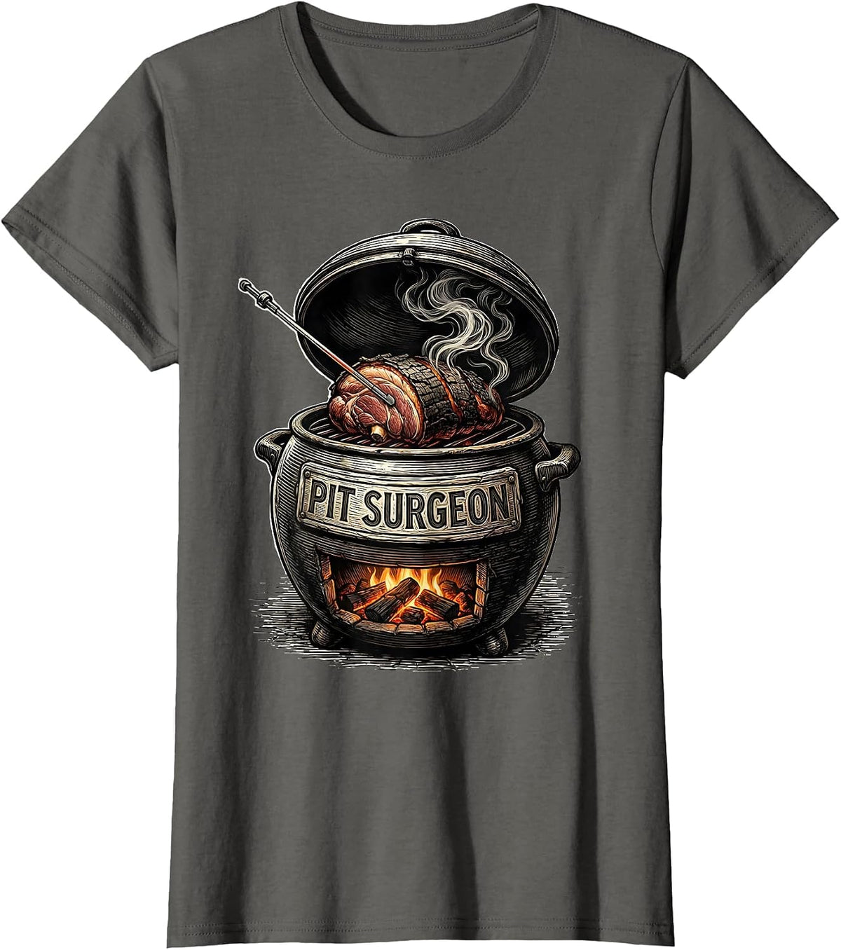 Women's Pit Surgeon Funny BBQ Pitmaster Grilling Dads Gift T-Shirt - Asphalt Grey