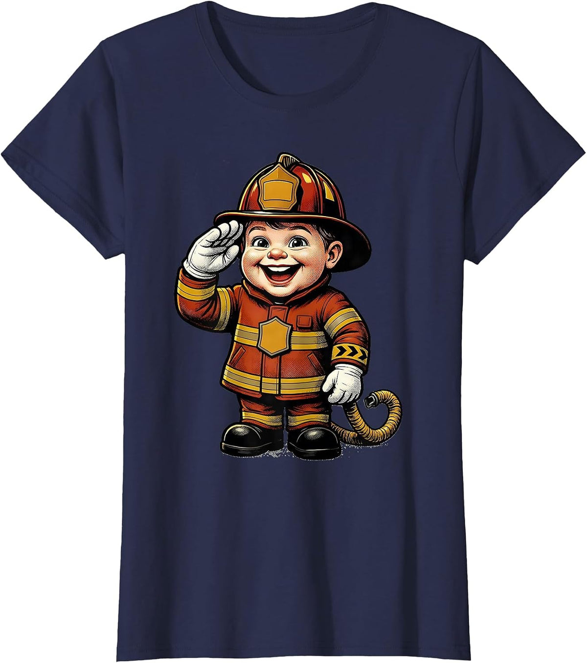 Women's Toddler Firefighter Mascot Retro Cartoon Kids Birthday T-Shirt - Navy Blue
