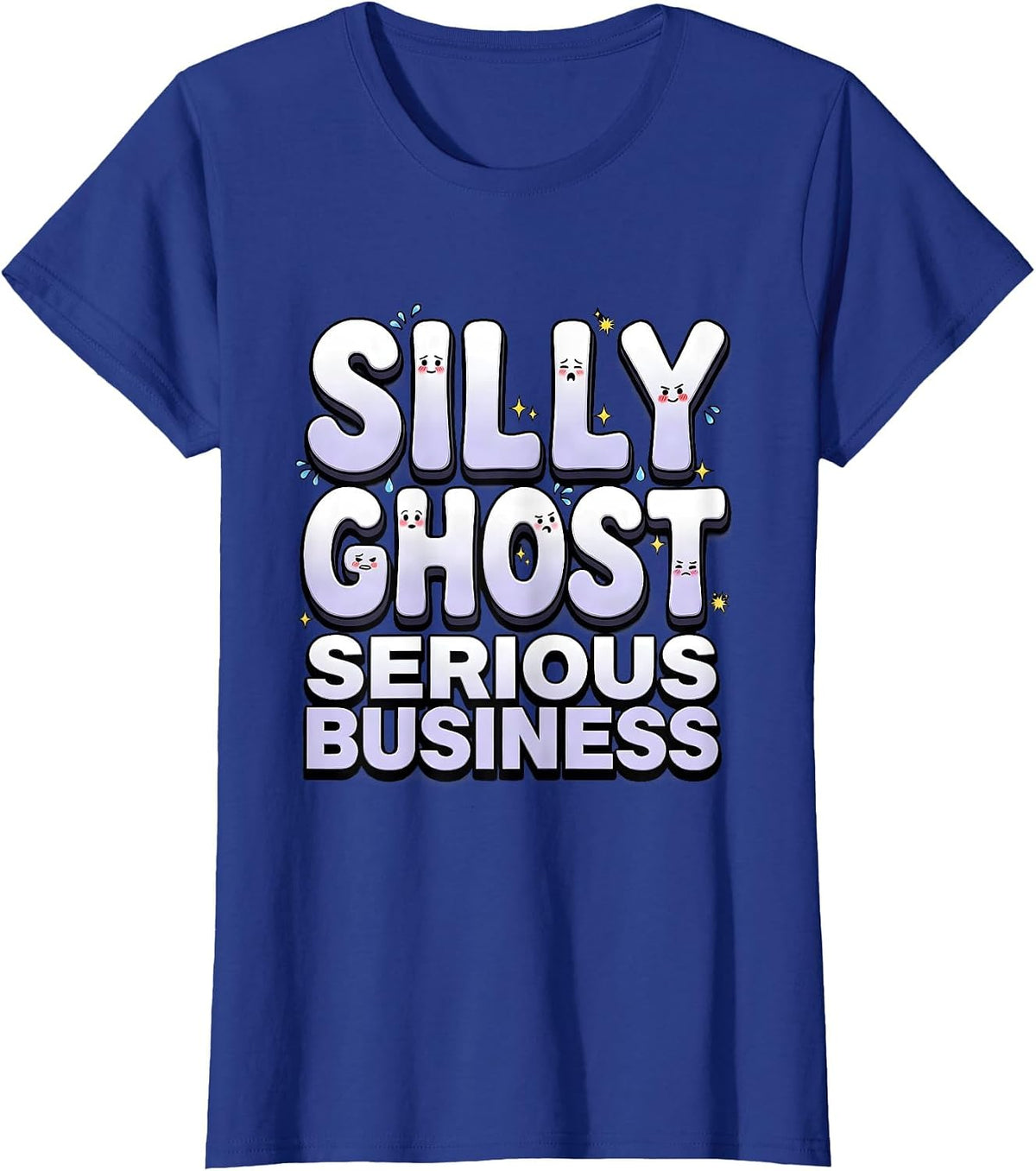 Women's Cute Silly Ghosts Funny Faces Serious Business T-Shirt - Royal Blue