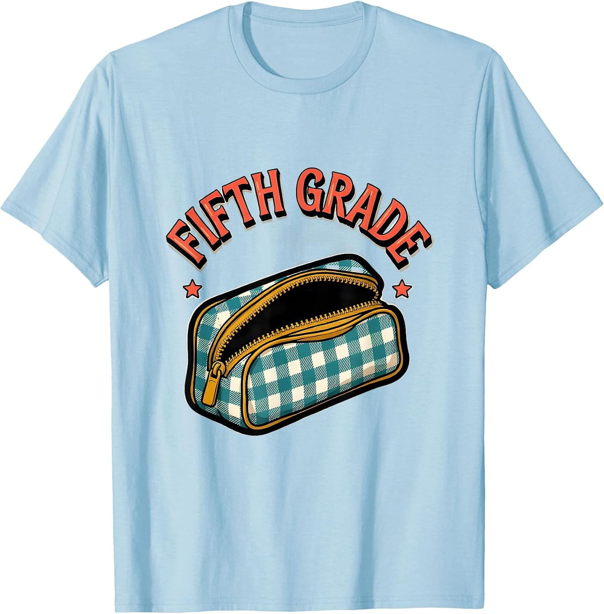 Men's Fifth Grade Retro Checkered Girl Teacher Back To School T-Shirt - Baby Blue