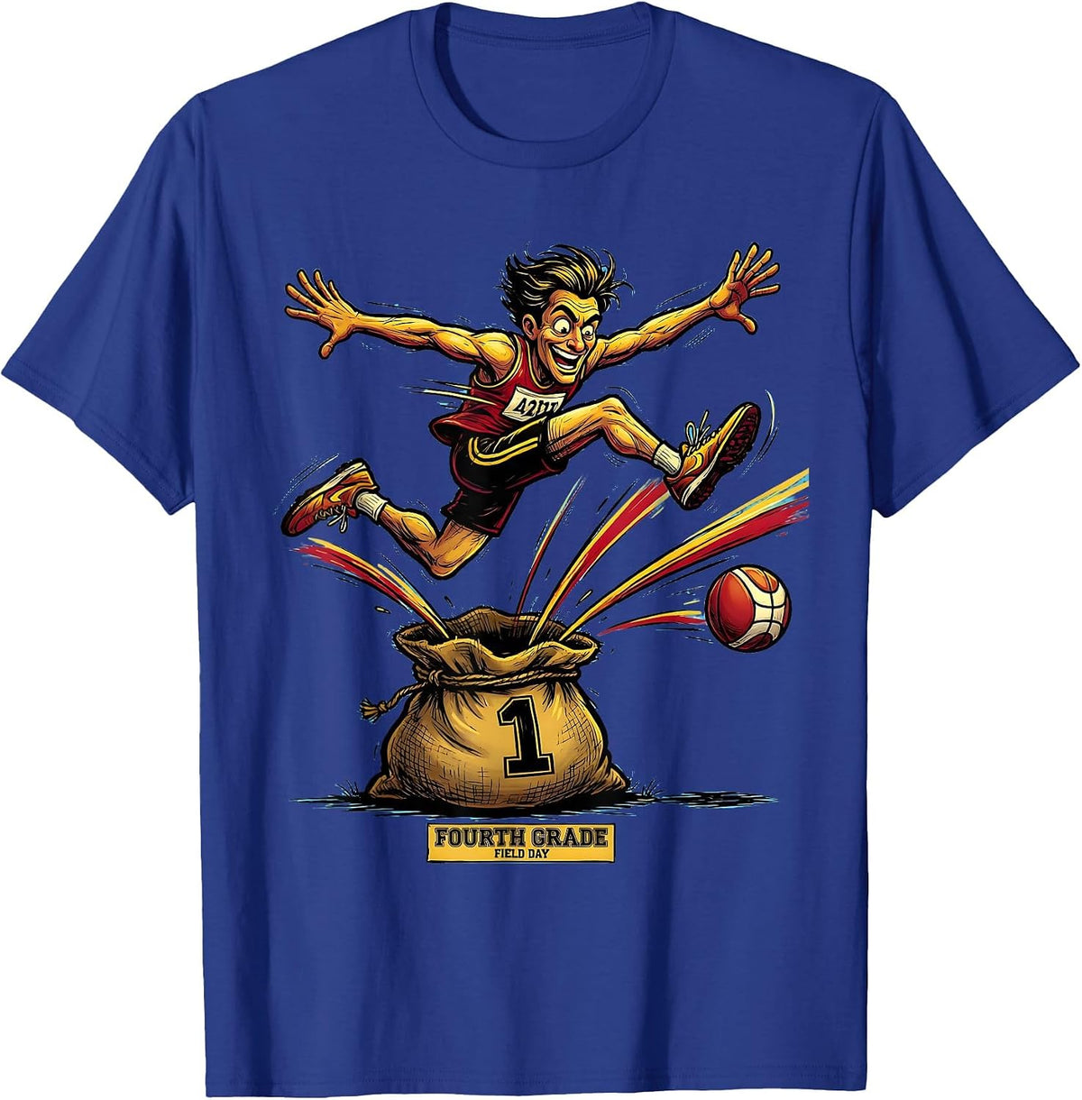Fourth Grade Field Day Cartoon Relay Runner Field Day Team T-Shirt - Royal Blue