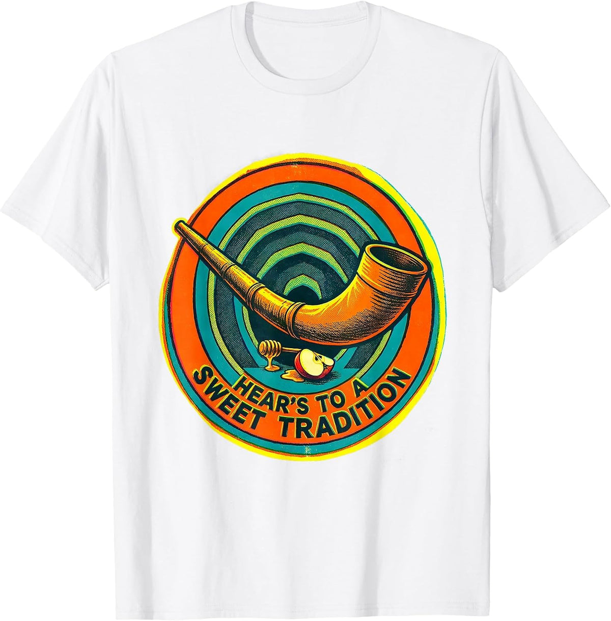 Men's Hear's To A Sweet Tradition Risograph Rosh Hashanah Jewish T-Shirt - White