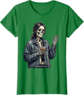 Women's Business As Usual Funny Skeleton Coffee Drinking Halloween T-Shirt - Kelly Green