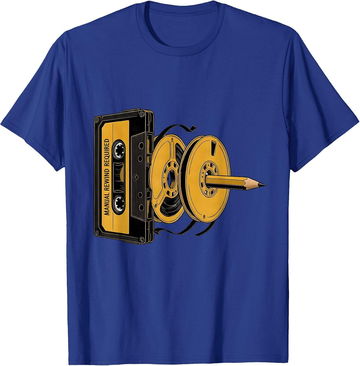 Men's Manual Rewind Required Retro Cassette Hip Hop Nostalgia T-Shirt - Royal Blue