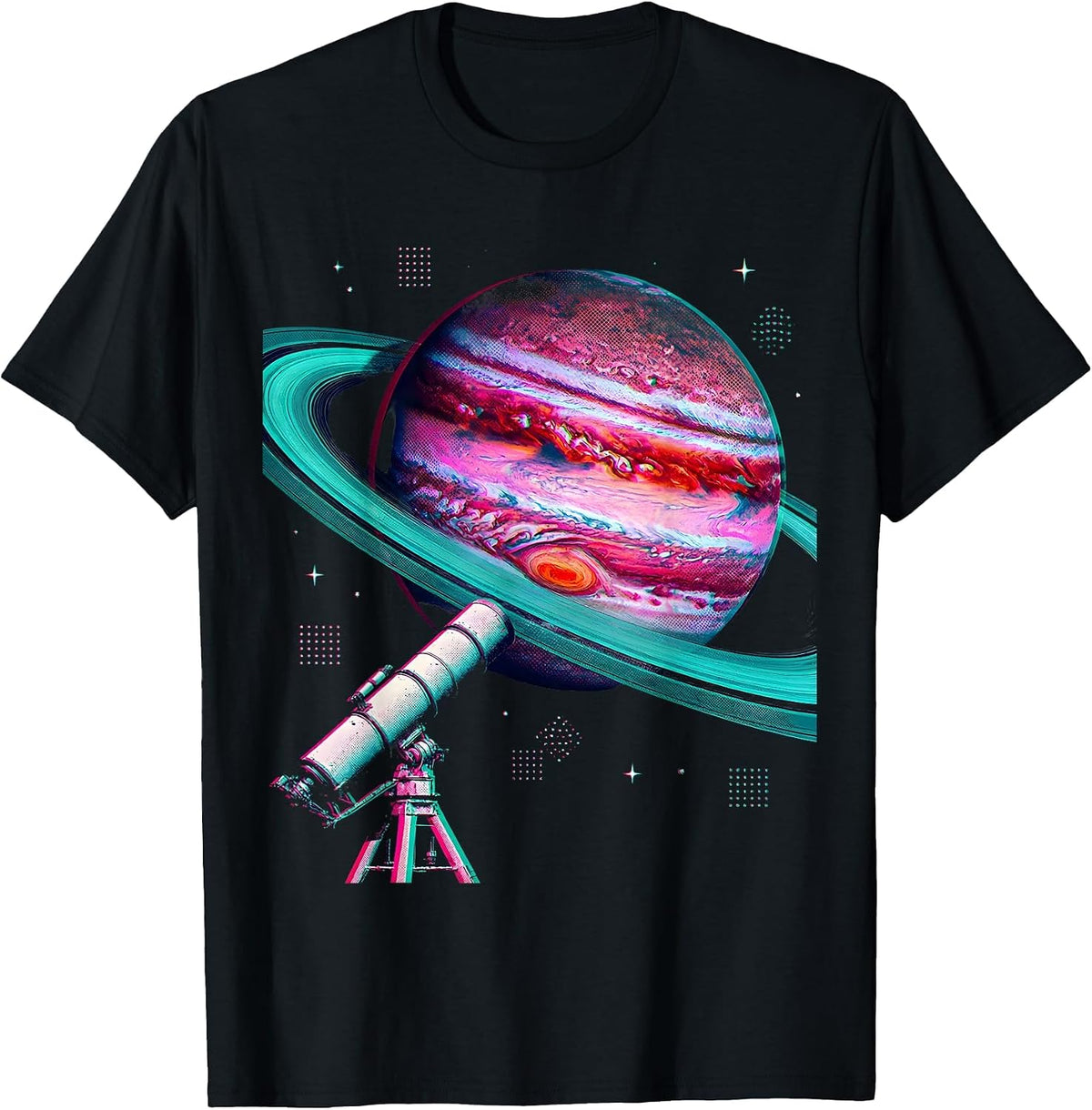 Men's Telescope Galaxy Ringed Gas Giant Space Art T-Shirt - Black