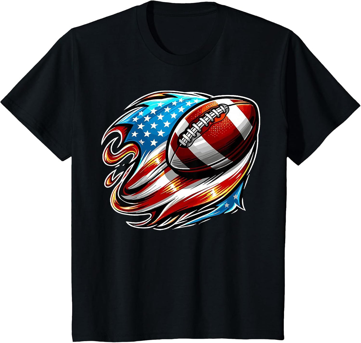 American Football USA Flag Patriotic T-Shirt - Black