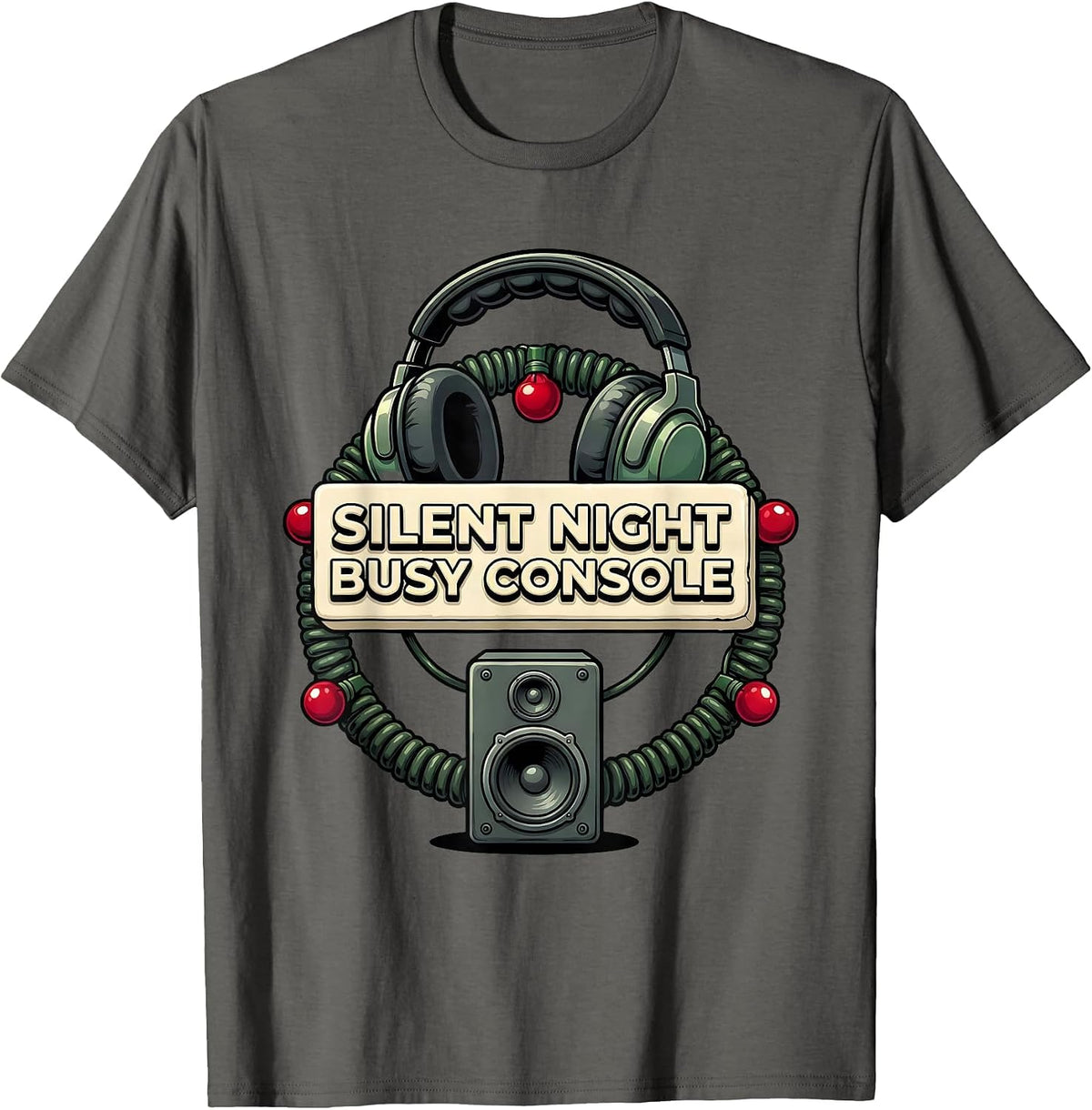 Silent Night, Busy Console Funny 911 Dispatcher Christmas T-Shirt - Asphalt Grey