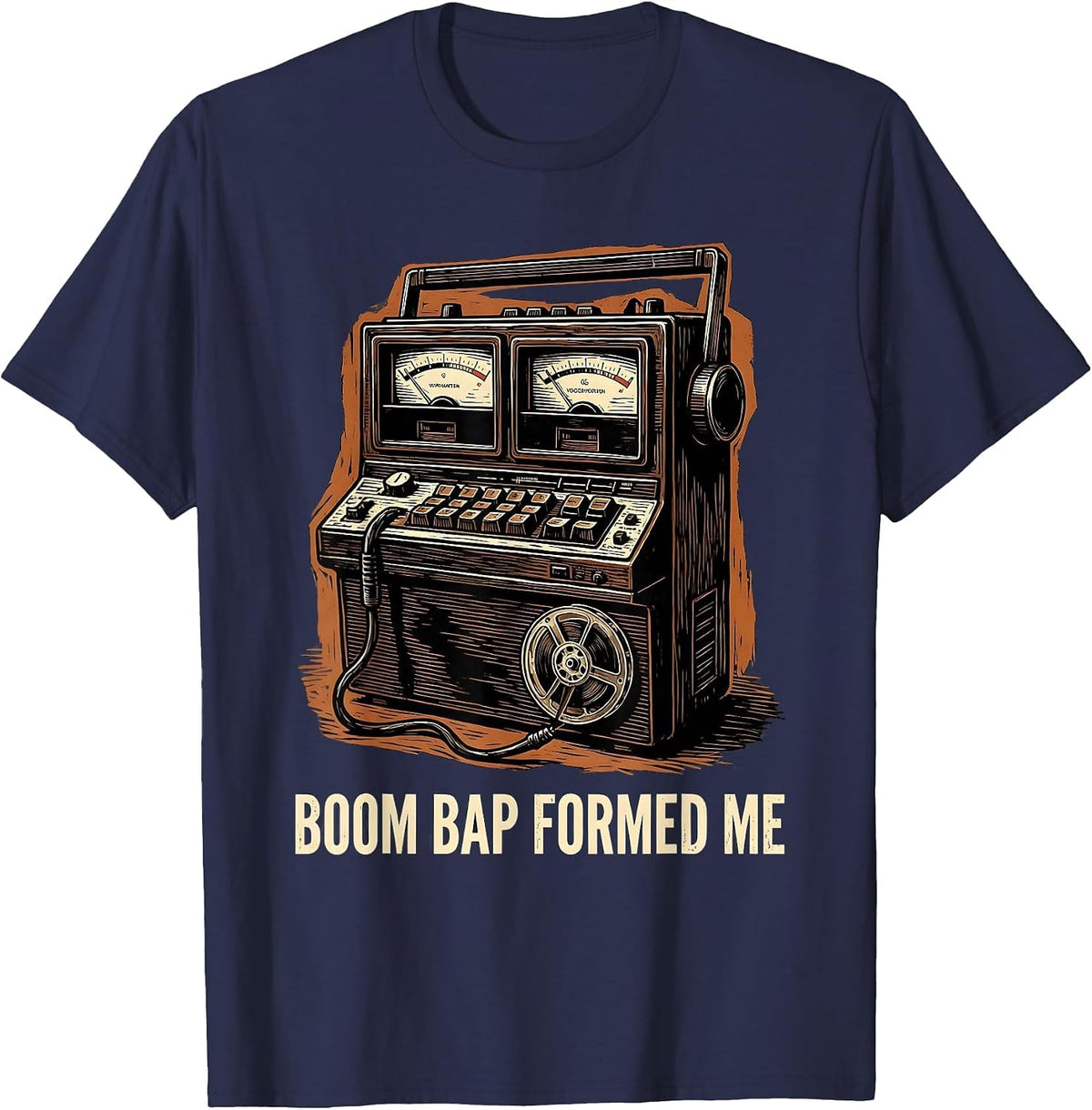 Men's Boom Bap Formed Me Vintage Linocut Hip Hop Lyric Nostalgia T-Shirt - Navy Blue