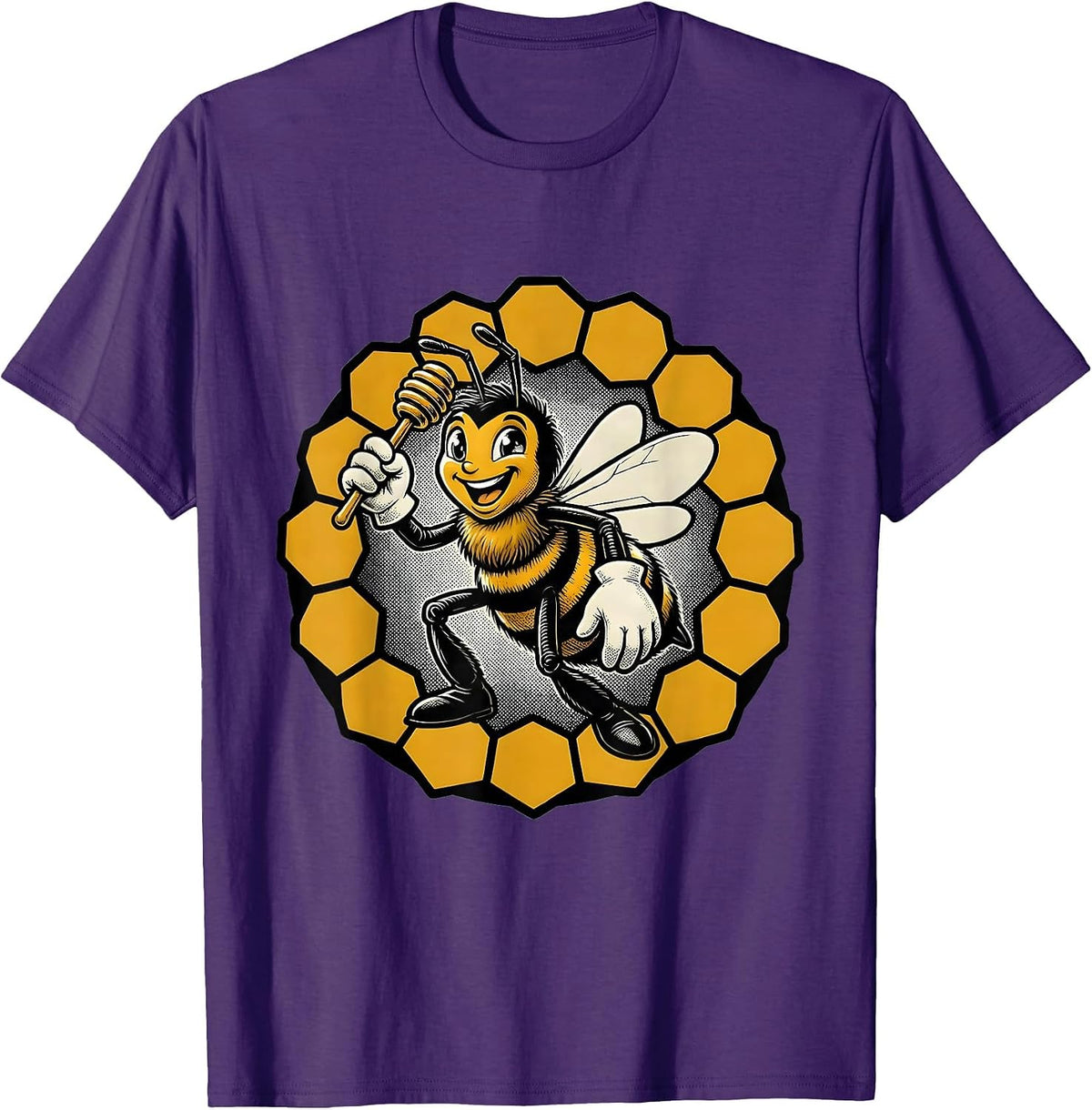 Men's Retro Cartoon Honeybee Character Novelty Humor T-Shirt - Purple