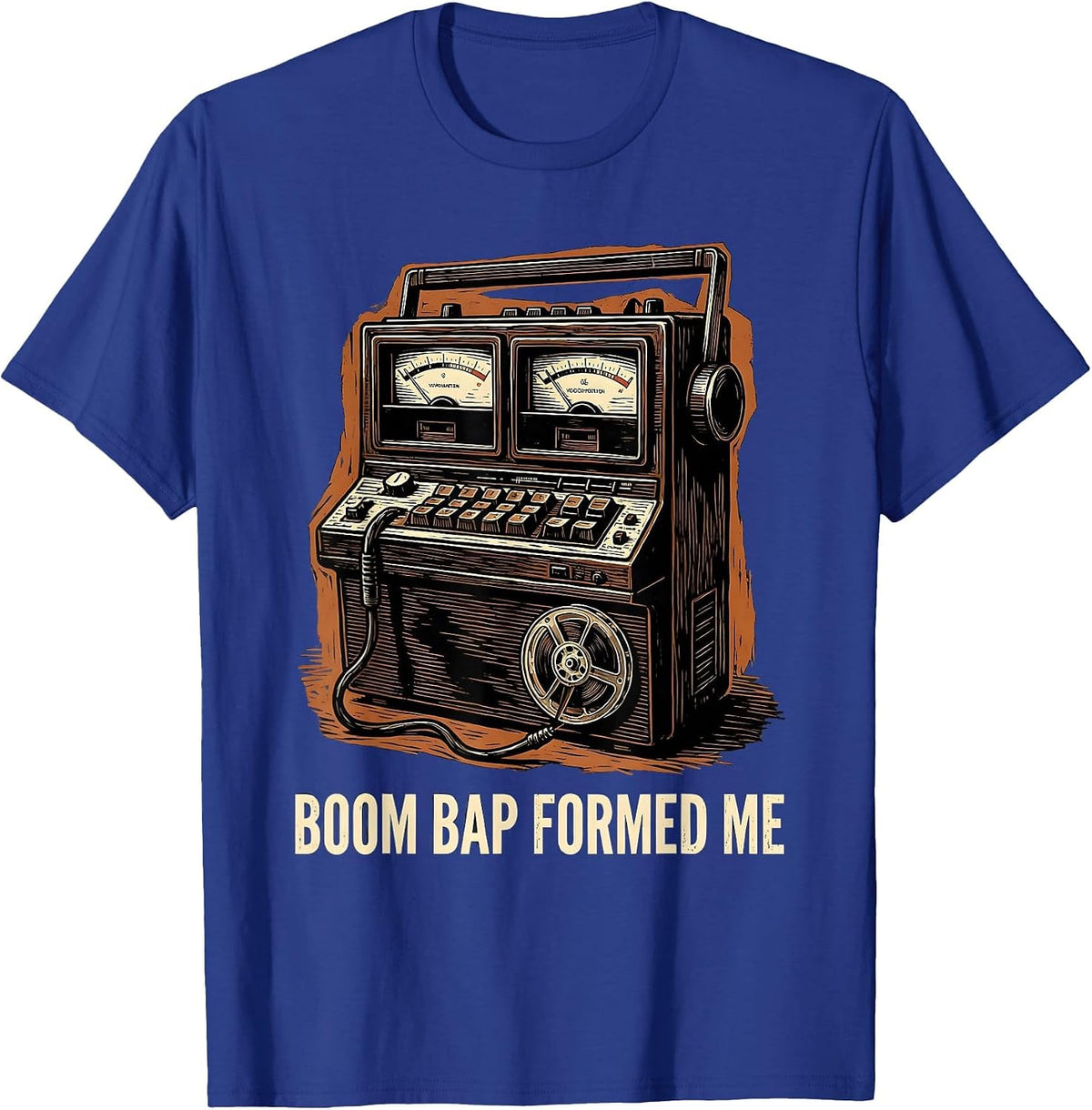 Men's Boom Bap Formed Me Vintage Linocut Hip Hop Lyric Nostalgia T-Shirt - Royal Blue