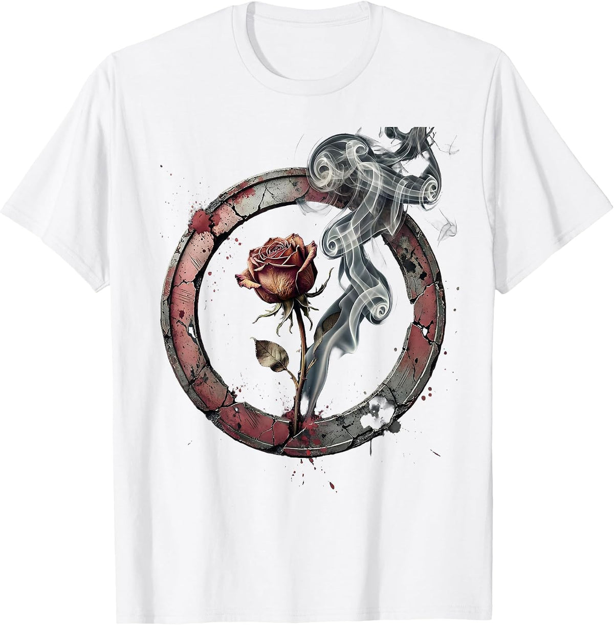 Wilting Rose Black Smoke Emo Gothic Design T-Shirt - White