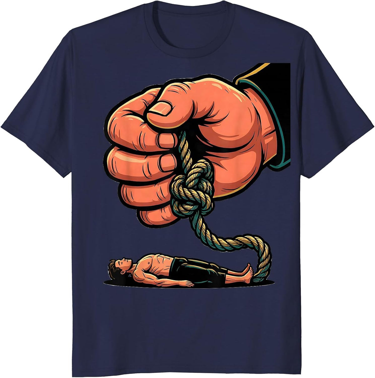 Exaggerated Practitioner Hand Untying Knot Massage Therapist T-Shirt - Navy Blue