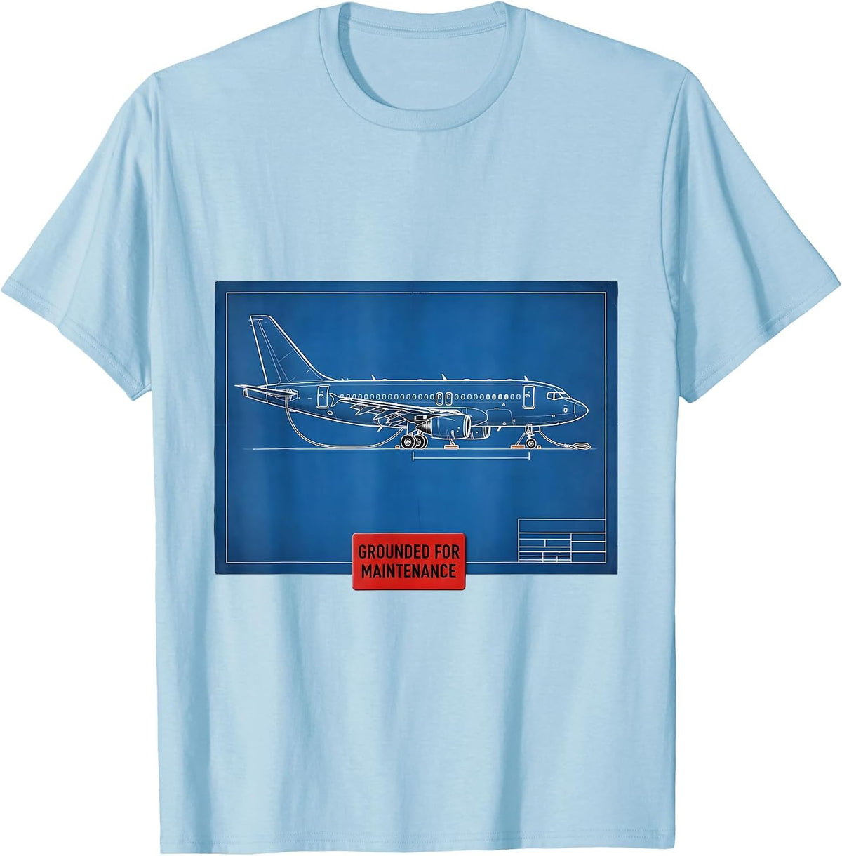 Men's Grounded For Maintenance Technical Blueprint Aviation Geek T-Shirt - Baby Blue