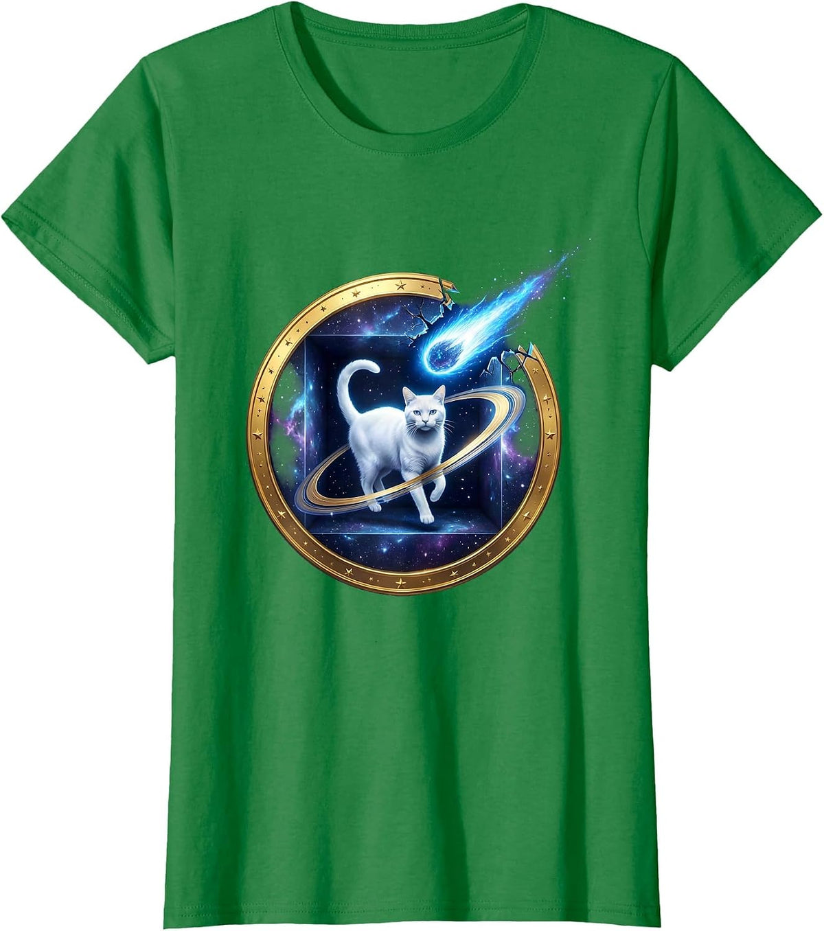Cosmic Cat Quantum Physics Humor Science Enthusiast T-Shirt - Kelly Green