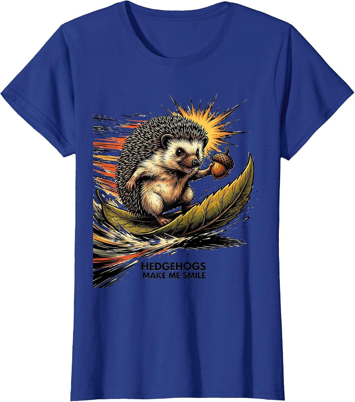 Women's Hedgehogs Make Me Smile Cute Hedgehog Animal Lover Comic T-Shirt - Royal Blue