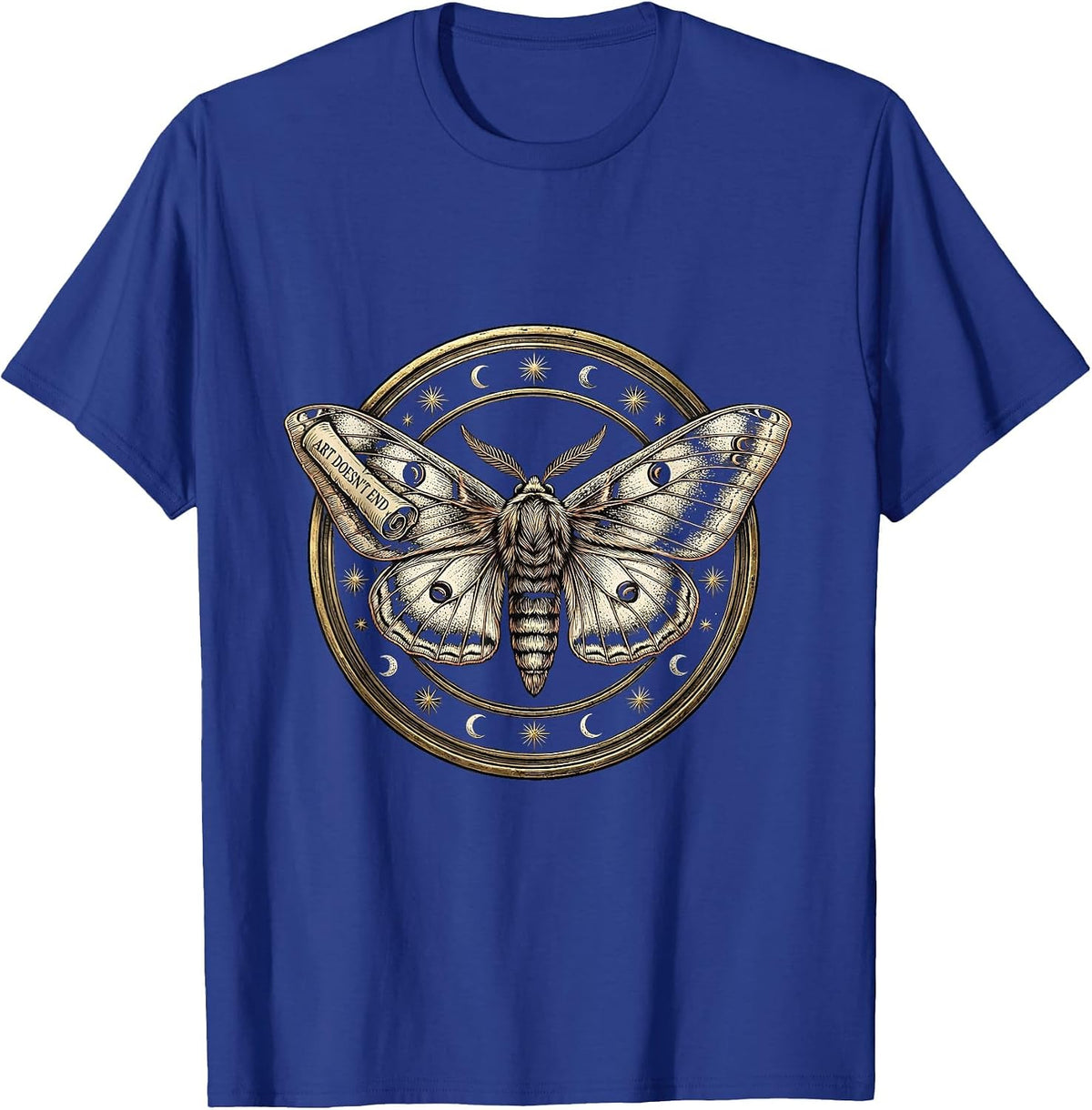 Art Doesn't End Mystic Celestial Punk Metal Dark Art T-Shirt - Royal Blue