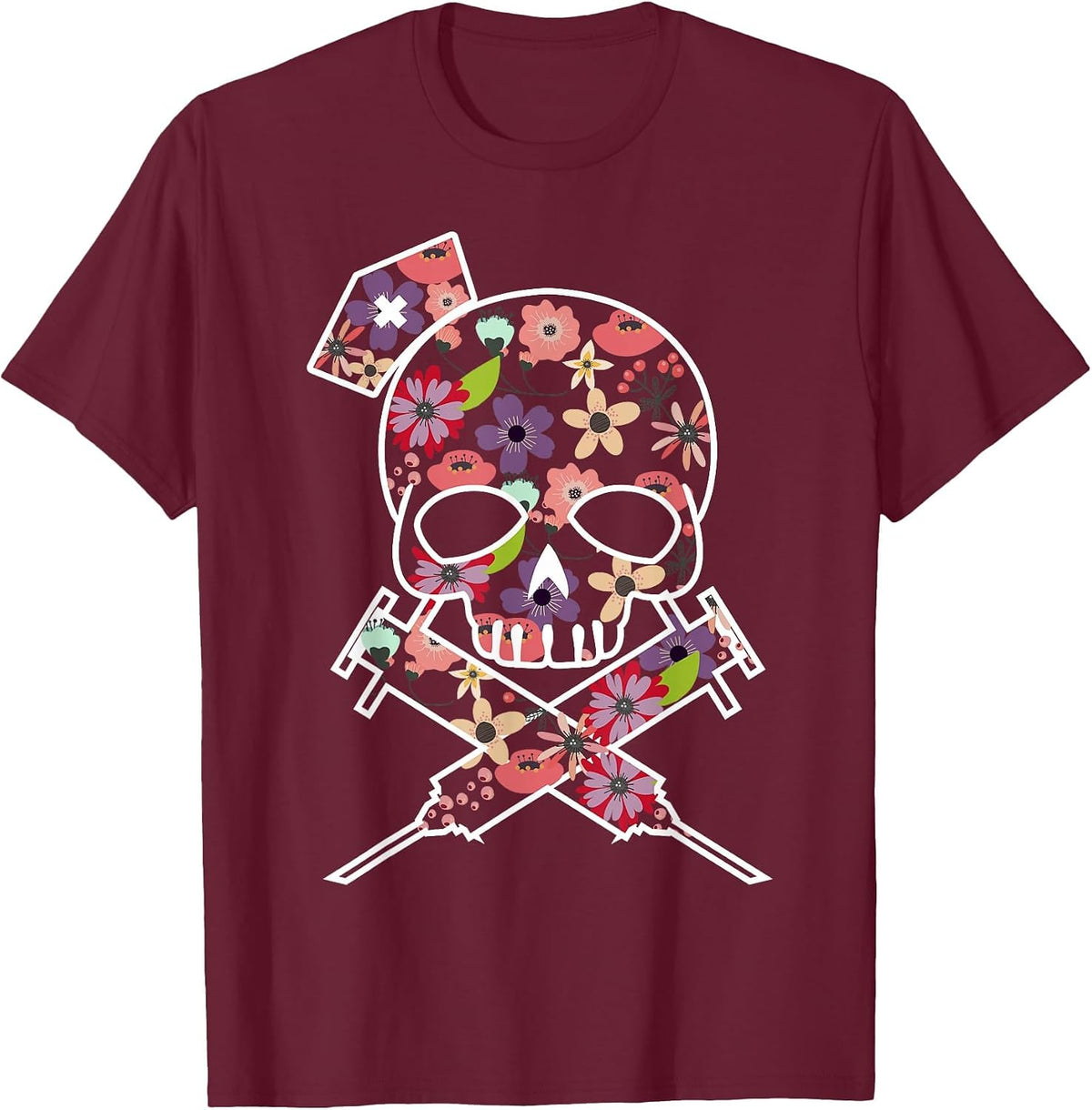 I'll Stab You Nurse Tee, Medical Tee, Skull Tshirt T-Shirt - Burgundy