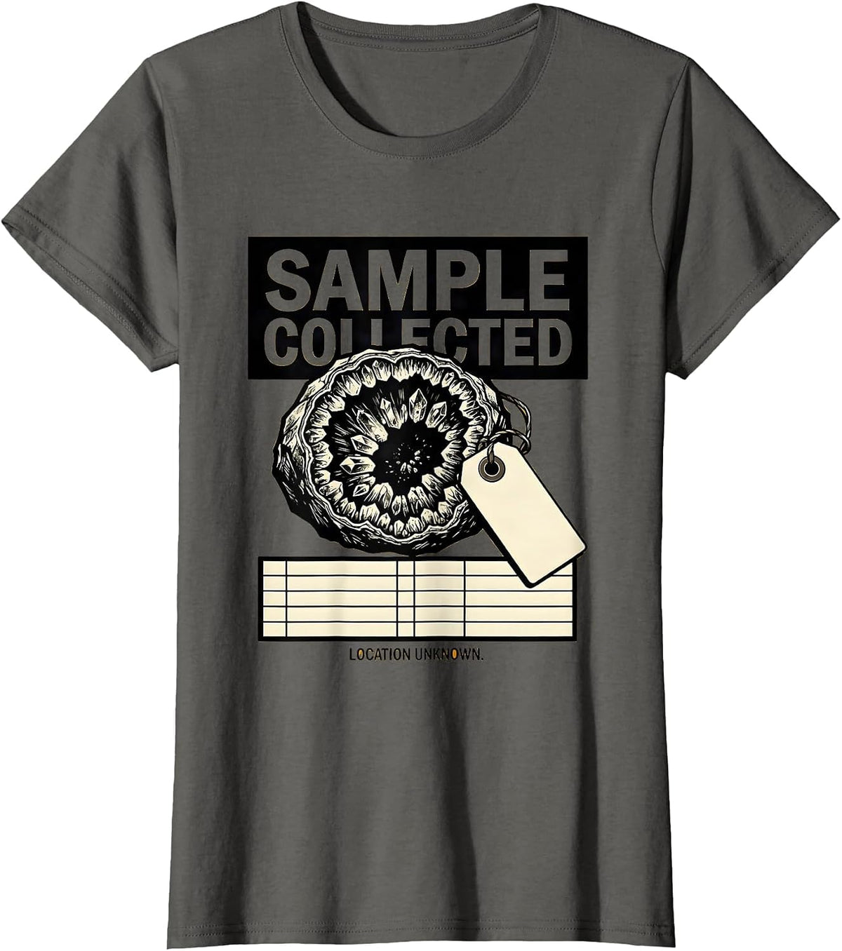 Women's Sample Collected. Location Unknown Funny Geologist Rock T-Shirt - Asphalt Grey