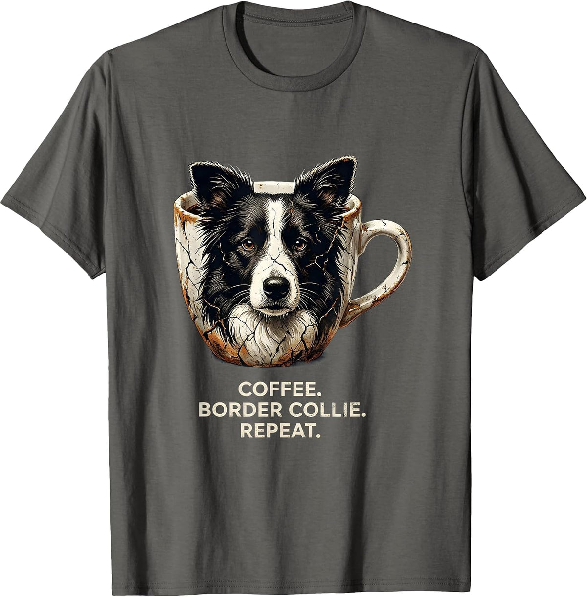 Men's Coffee. Border Collie. Repeat. Funny Dog Owner Coffee Lover T-Shirt - Asphalt Grey