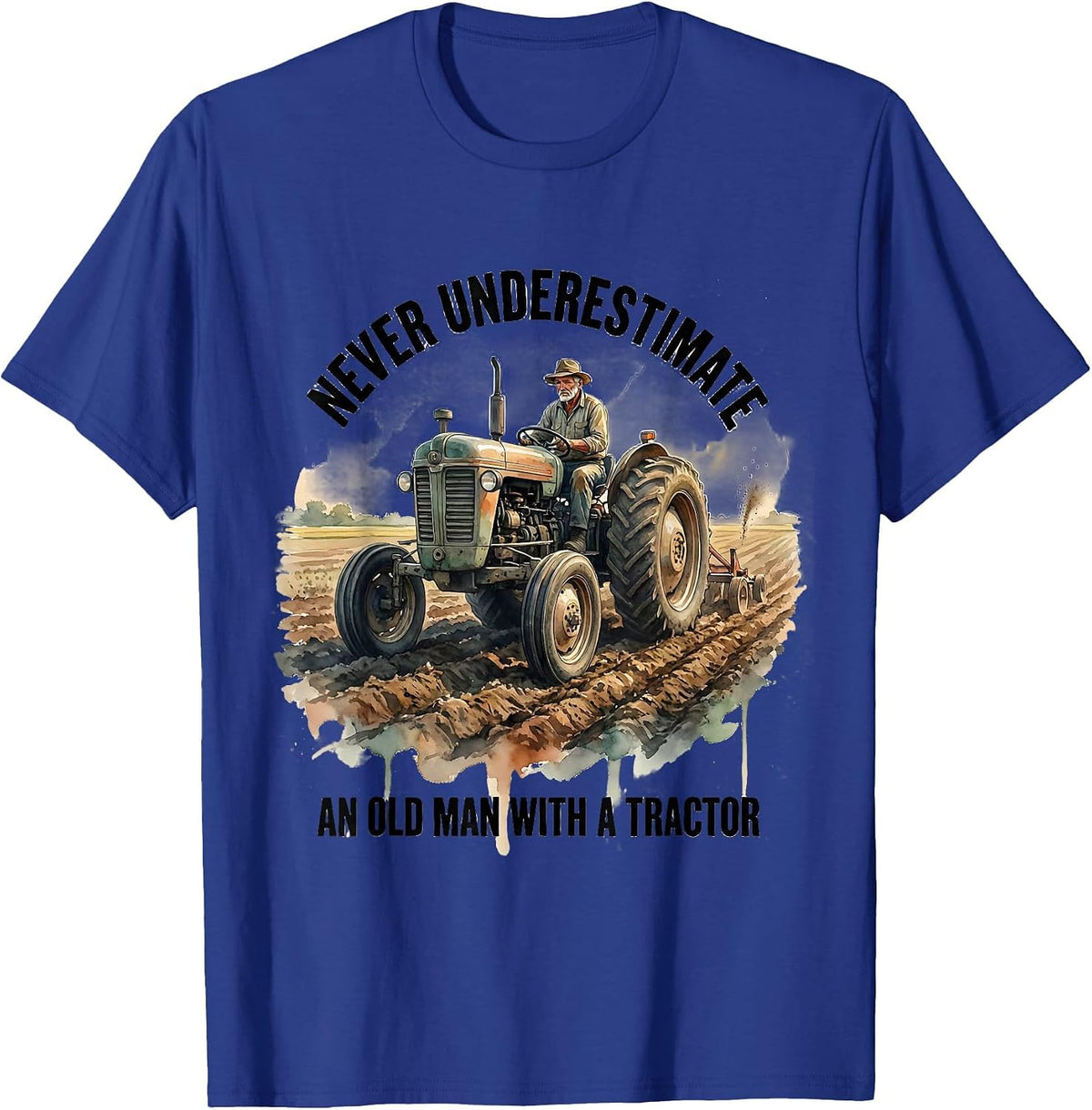 Never Underestimate An Old Man With A Tractor Farmer T-Shirt - Royal Blue